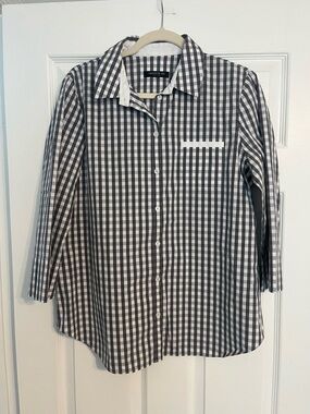 Lafayette 148 New York Gray and White Gingham Shirt